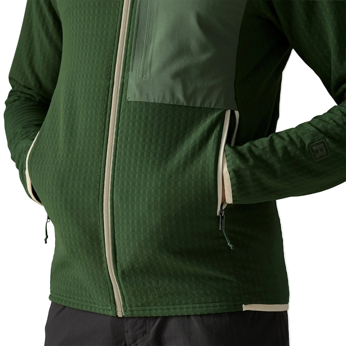 Patagonia Men's R2 TechFace Jacket featuring high-loft stretch fleece, full-length zipper, chest pocket and two zippered handwarmer pockets.