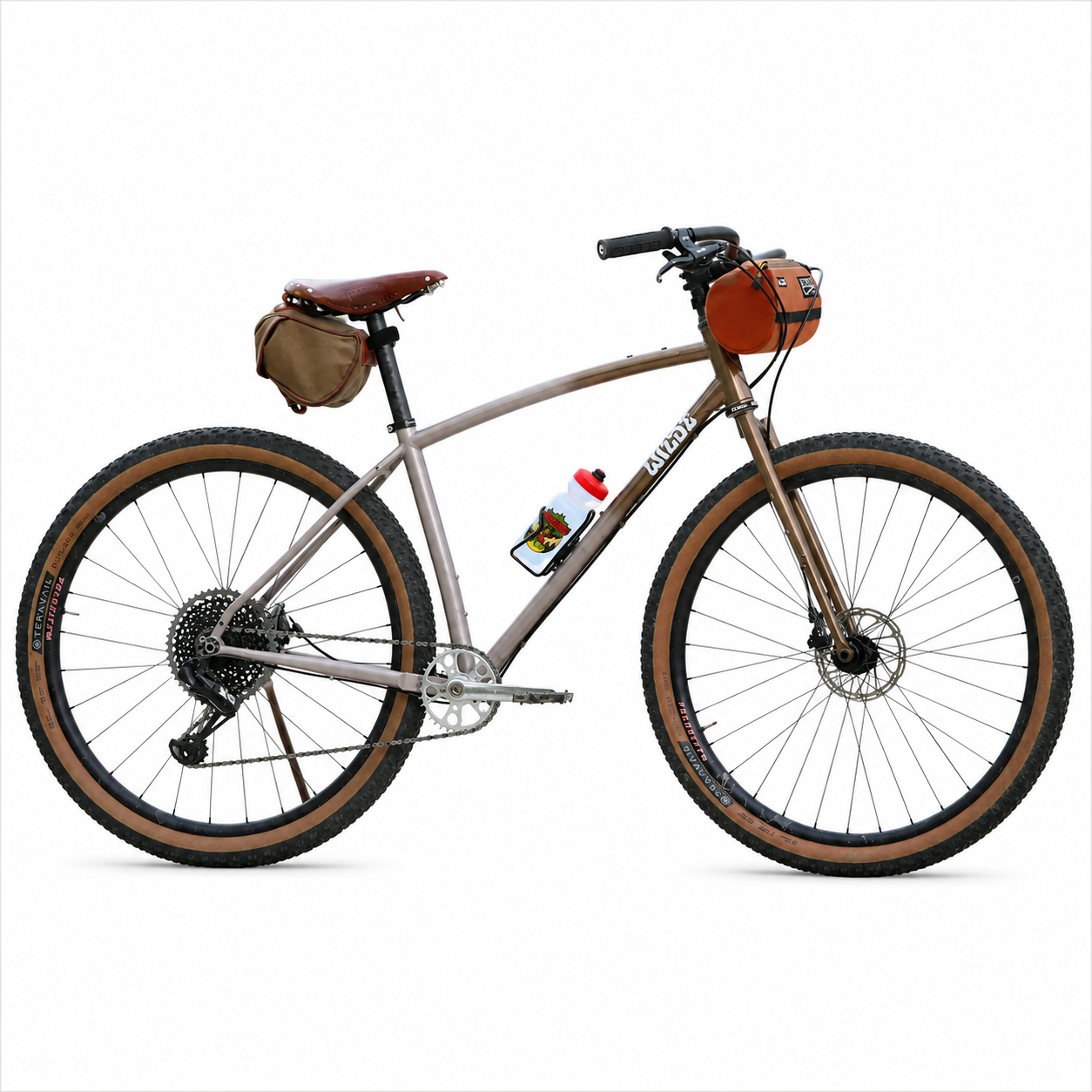 Wilde Supertramp frameset in Dirt Champagne designed for custom builds for bikepacking, ATBs, trekking with mounts for all accessories