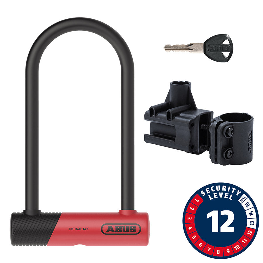 ABUS Ultimate 420K U Lock red with bracket and key included