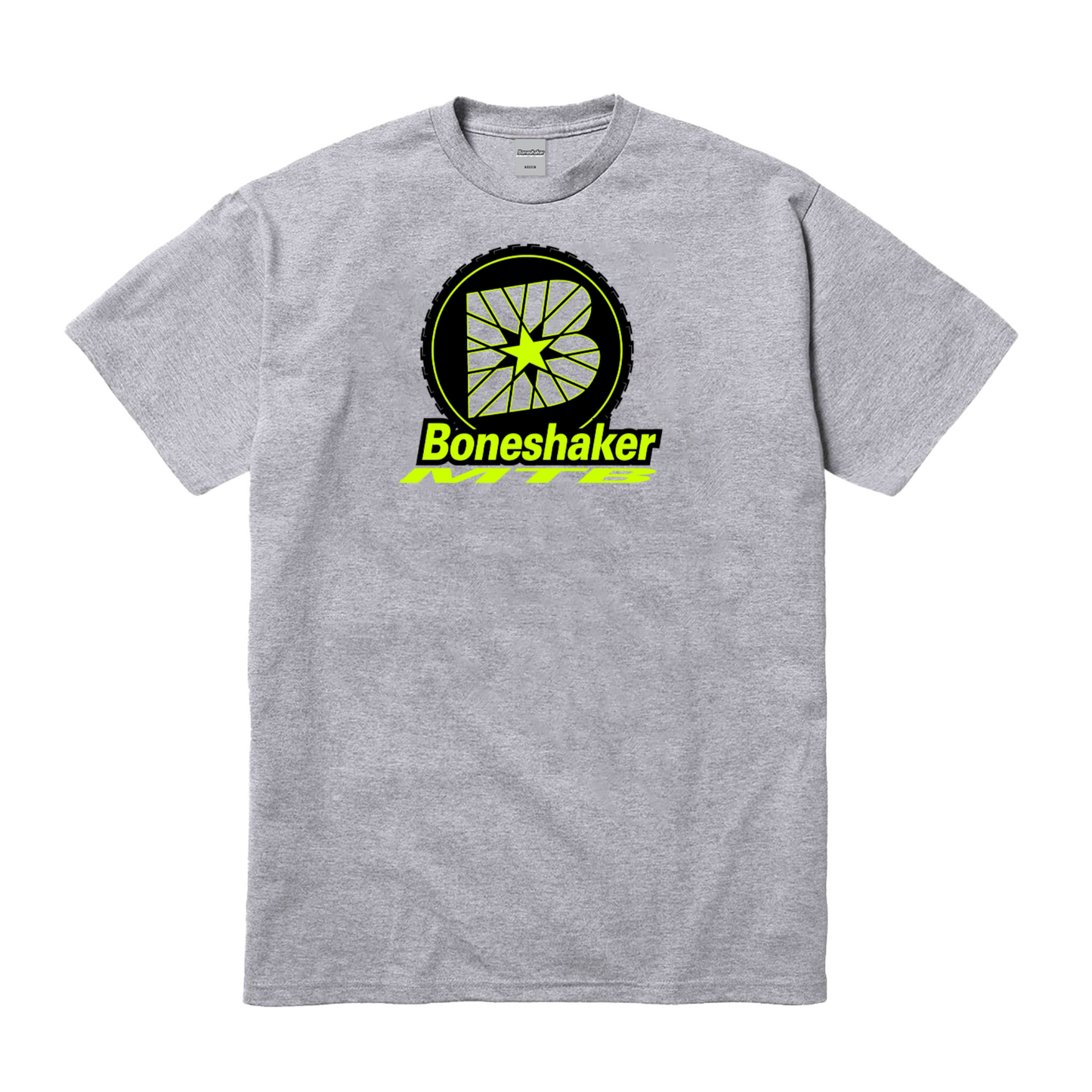 BoneshakerMTB “B-Wheel” Neon/Grey T‑Shirt with front bold B‑Wheel logo