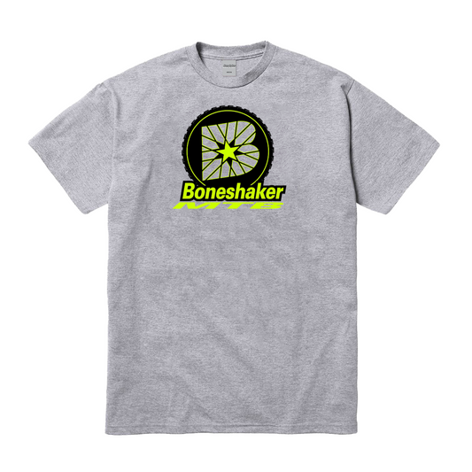 BoneshakerMTB “B-Wheel” Neon/Grey T‑Shirt with front bold B‑Wheel logo