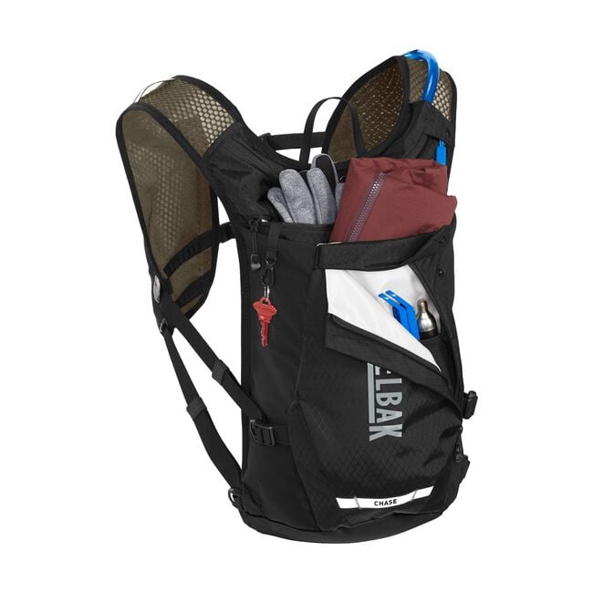 CamelBak Chase Adventure 8 Black Earth with example of storage being used
