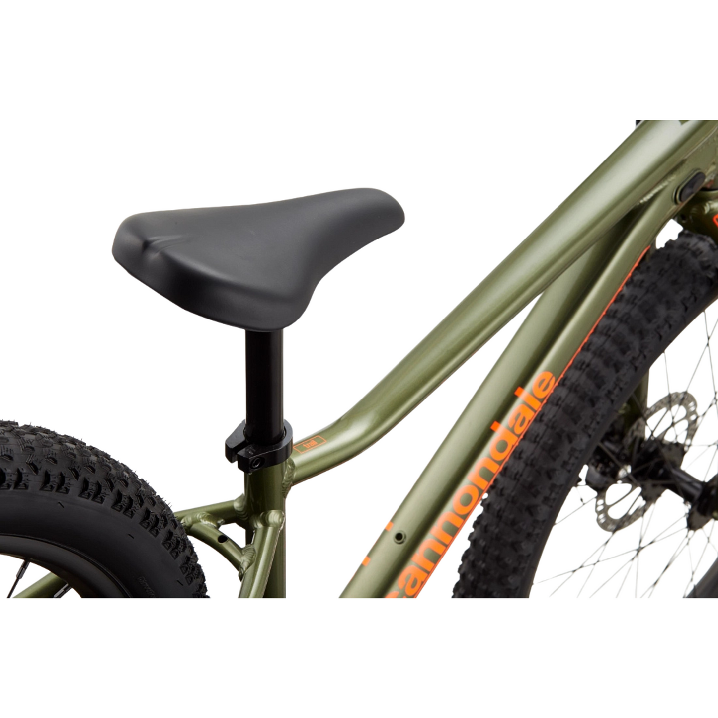 Cannondale Kids Trail Plus 24 youth mountain bike in Mantis Green Saddle Detail