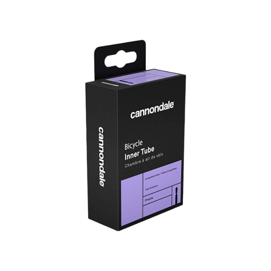 Cannondale Presta 80 mm Valve Tube for 700×23‑28 mm tires in black box with purple
