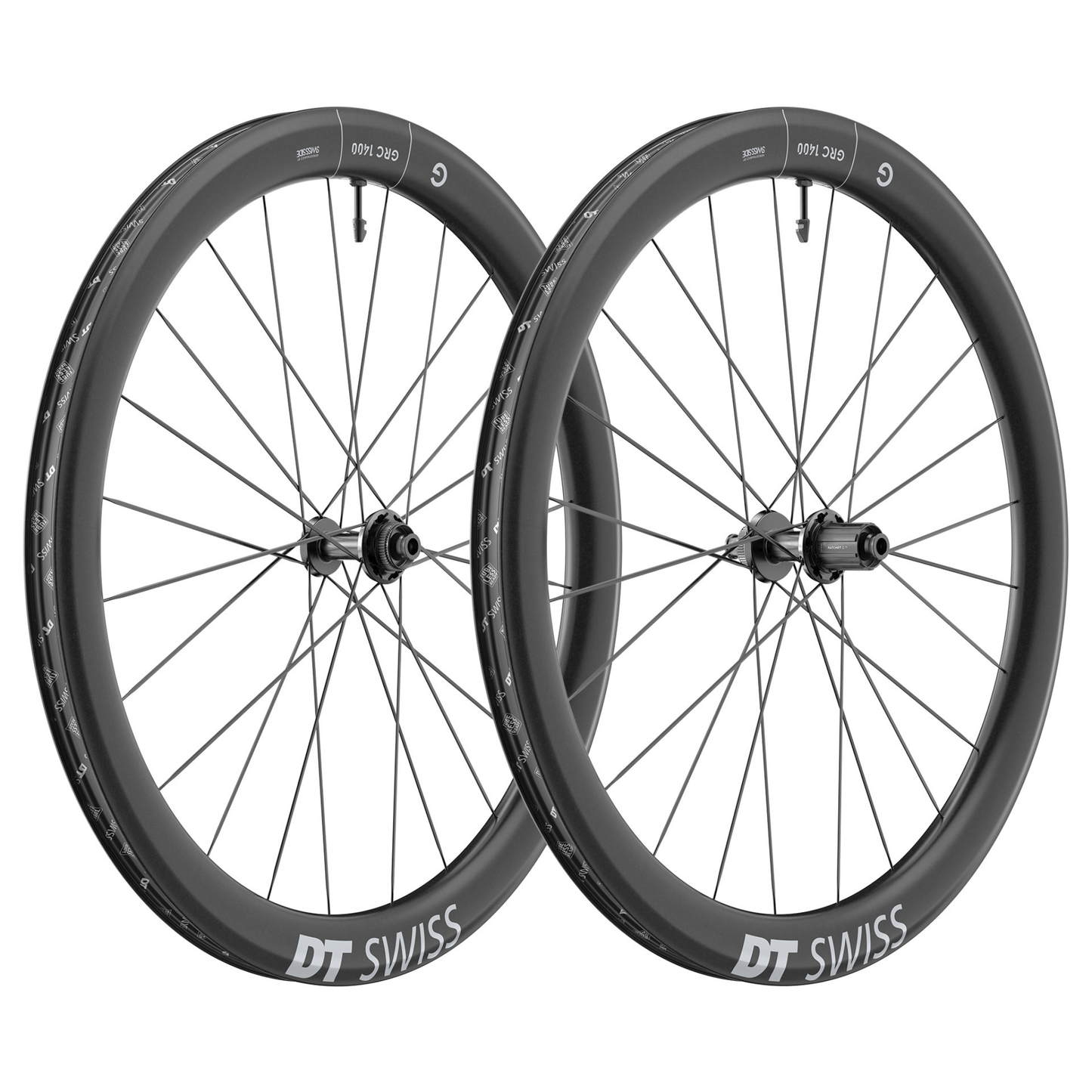 DT Swiss GRC 1400 DICUT gravel wheels front and rear together