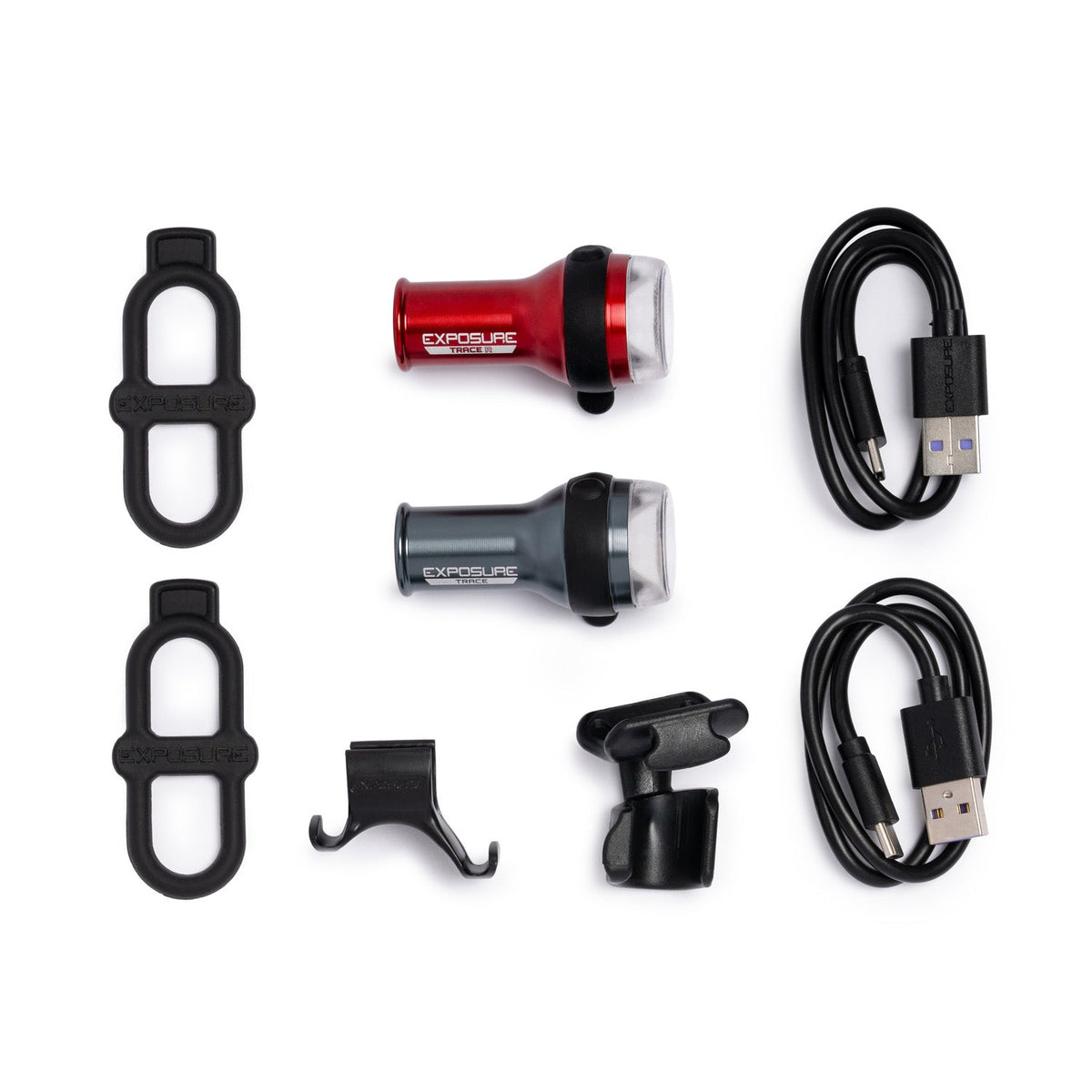 Exposure Lights Trace 4 and TraceR 4 ReAKT rechargeable front and rear bicycle light set with compact CNC-machined aluminium bodies and DayBright technology.