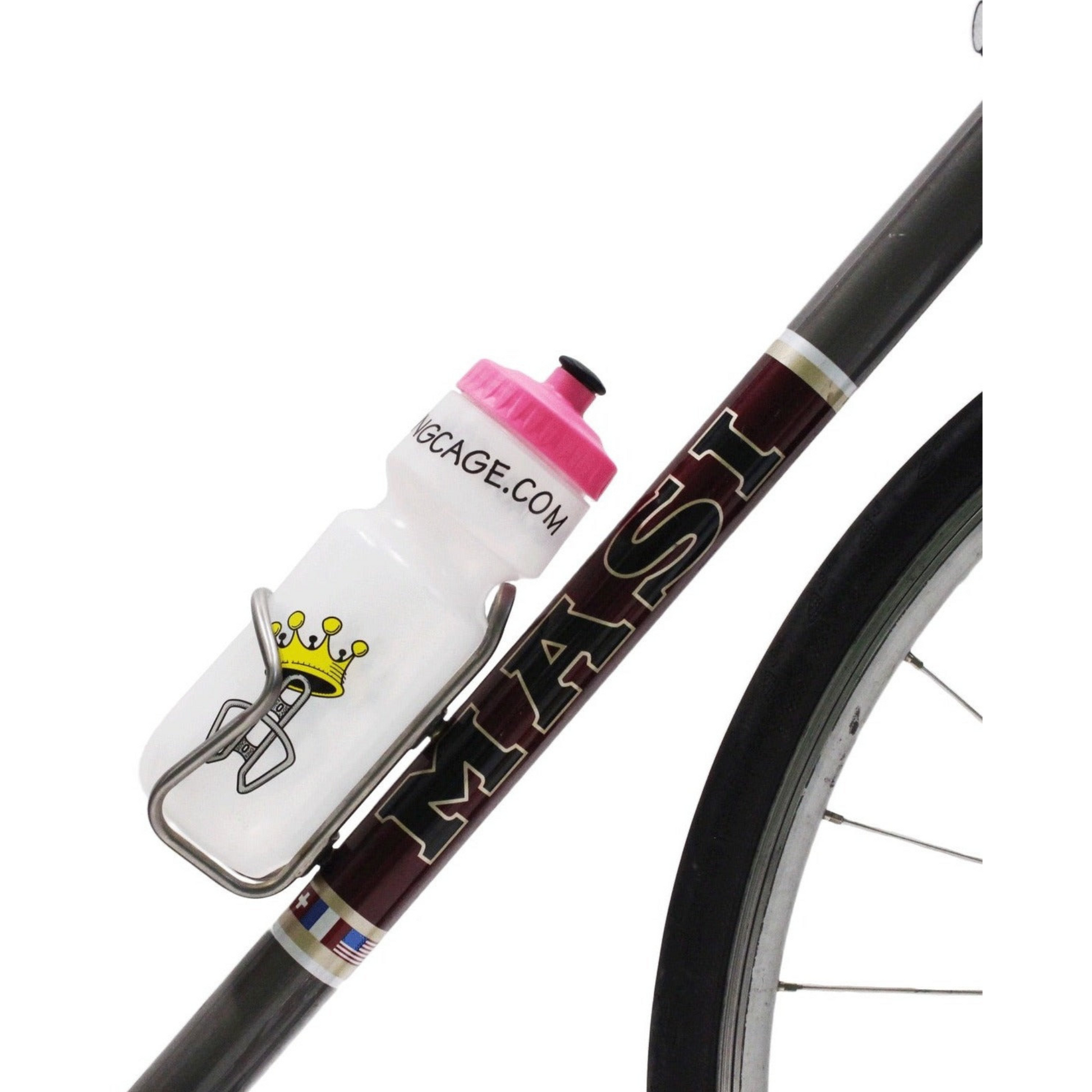 King Cage Classic 21oz Purist Cycling Water Bottle Pink Cap in Stainless Cage