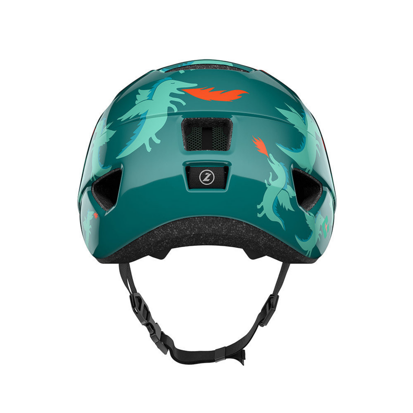 Lazer Nutz KinetiCore 2.0 kids helmet dragons colour, back side of helmet