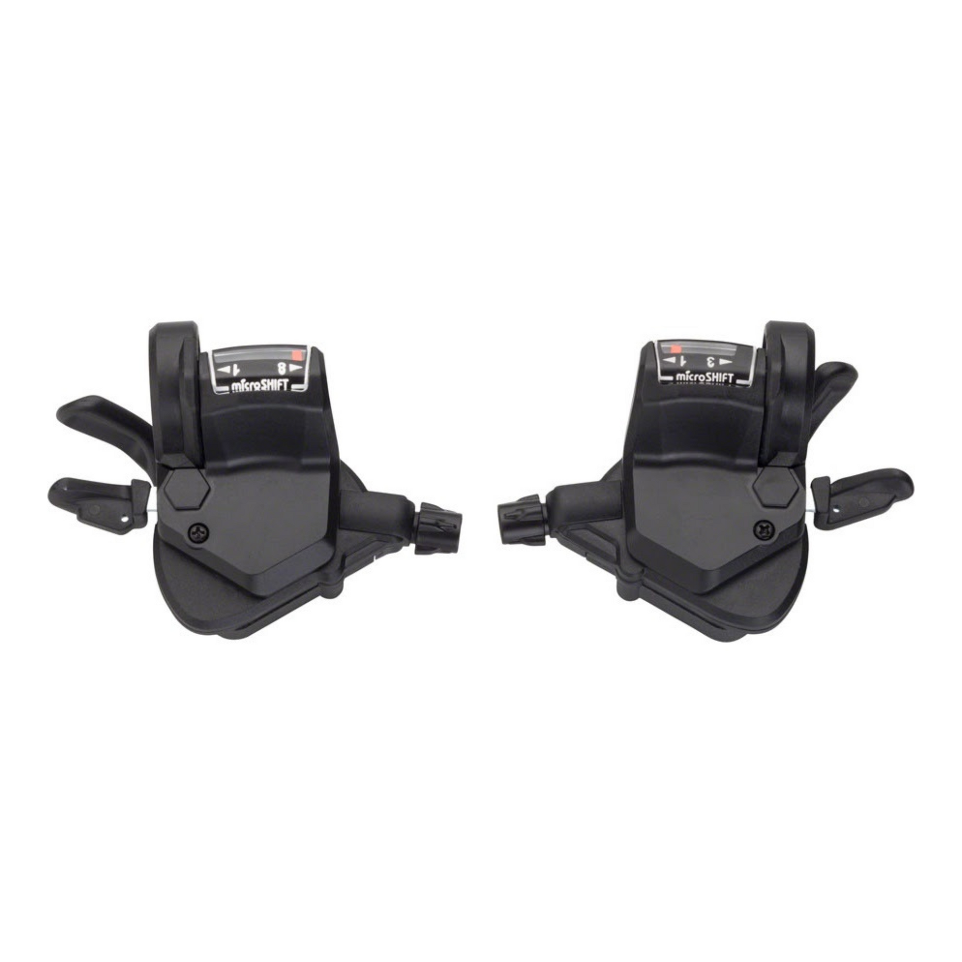 microSHIFT Mezzo 8-speed triple shifters front and rear view