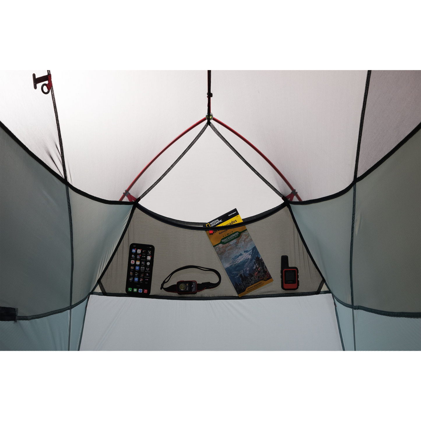 MSR Hubba Hubba LT 1‑Person Tent gear loft with gear in it