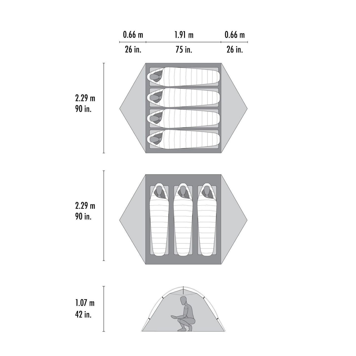 MSR Hubba Hubba LT 3‑Person Tent dimensions detail