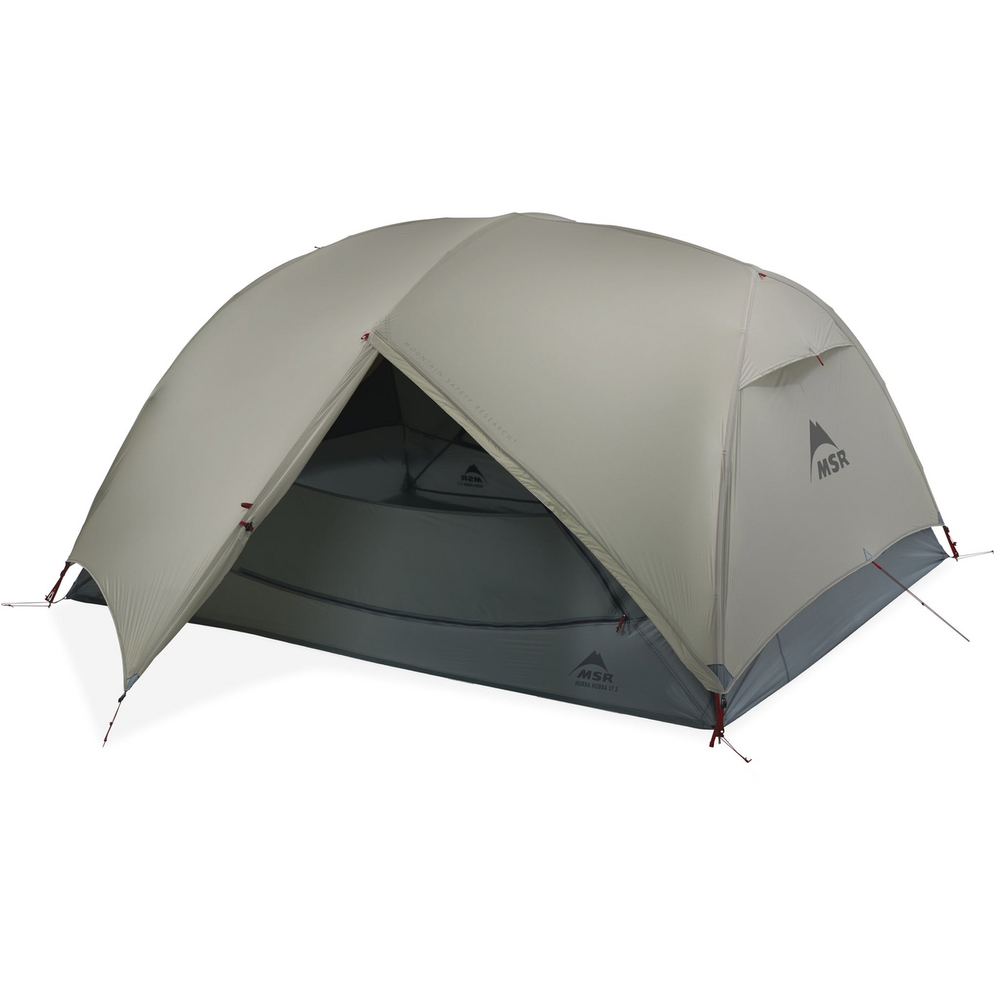 MSR Hubba Hubba LT 3‑Person Tent pitched with rain fly and vestibule open