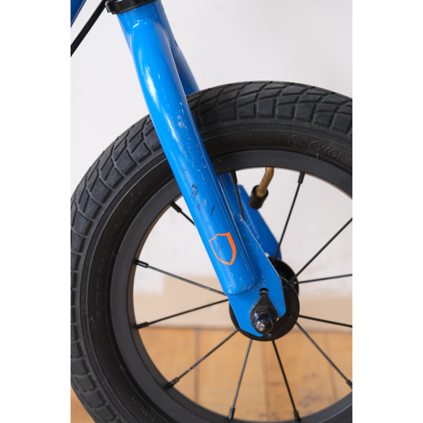 Norco Runner 12 Blue balance bike fork view