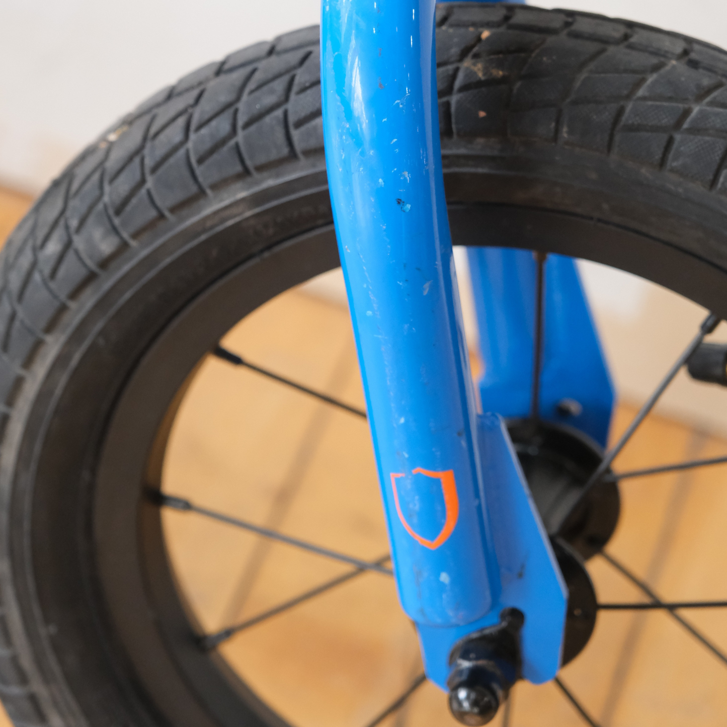 Norco Runner 12 Blue balance bike fork view