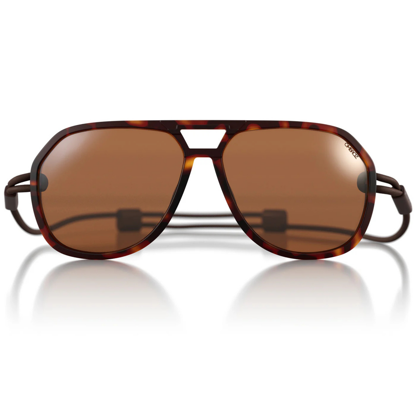 A pair of Ombraz Classic sunglasses with a tortoiseshell pattern frame and brown polarized lenses.