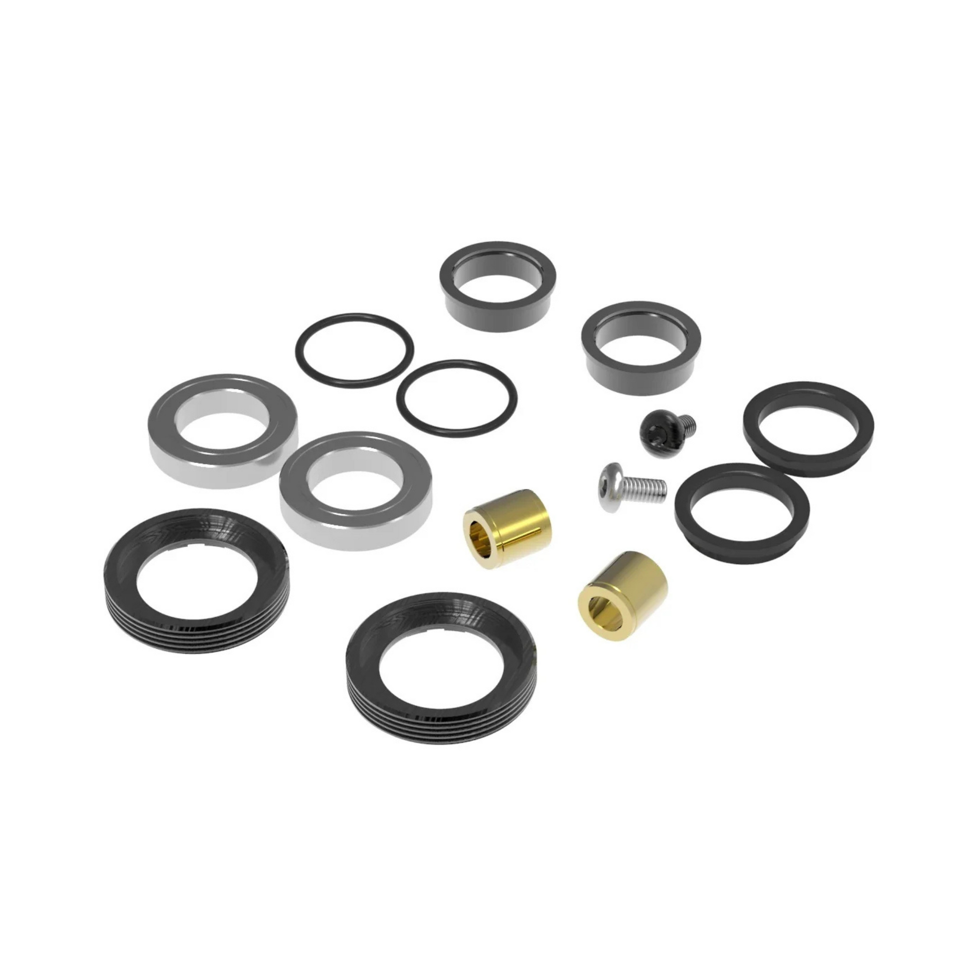 OneUp Aluminum Pedal Bearing Rebuild Kit parts and hardware