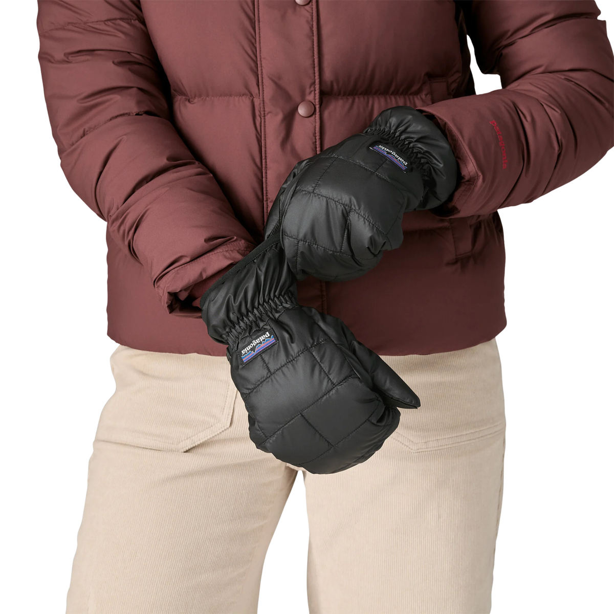 Patagonia Nano Puff insulated mittens with quilted recycled polyester ripstop shell, elasticized cuffs and abrasion-resistant palm overlays.