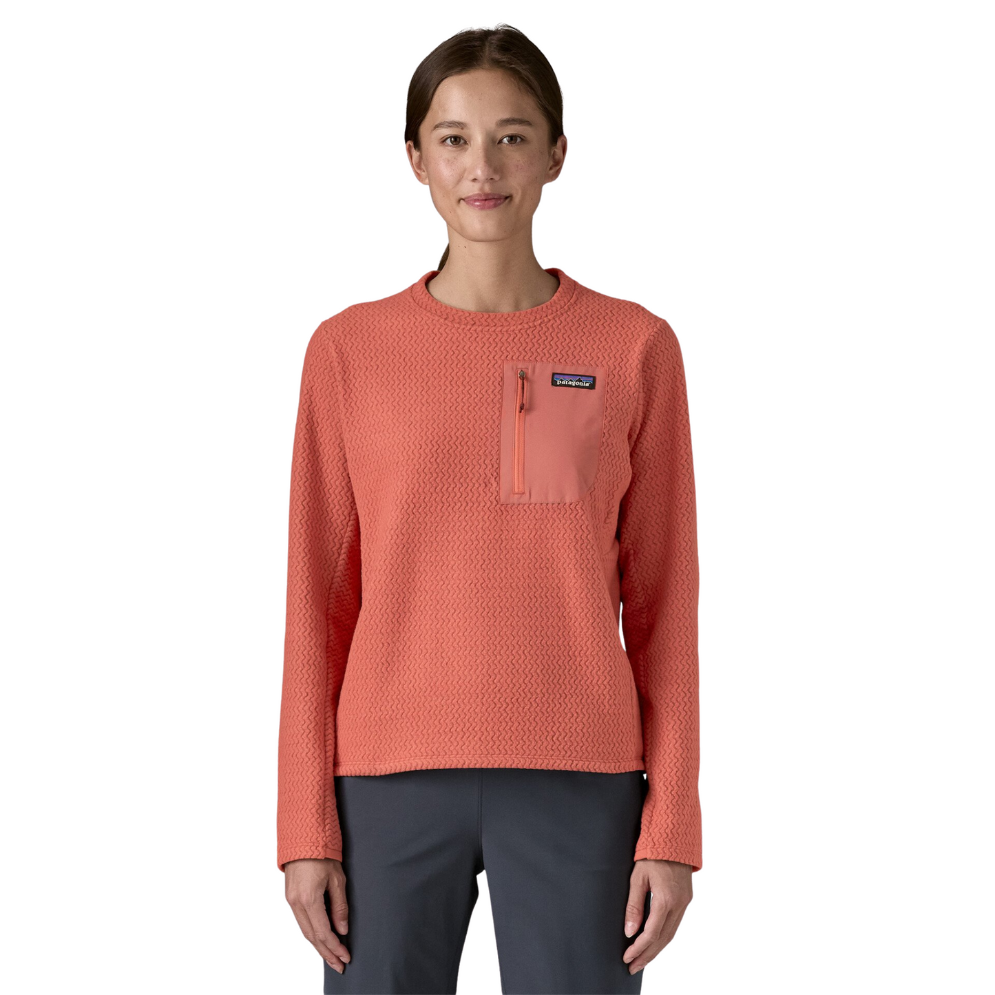 Patagonia Women’s R1 Air Fleece Midlayer Crew in Potters Red Colour, front