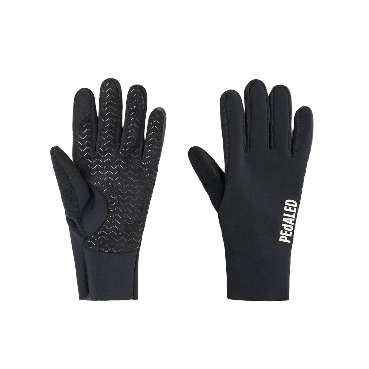 PEdALED Odyssey Waterproof Cycling Gloves in black, featuring full-finger construction, wind-blocking fabric and light insulation for cool, wet weather.
