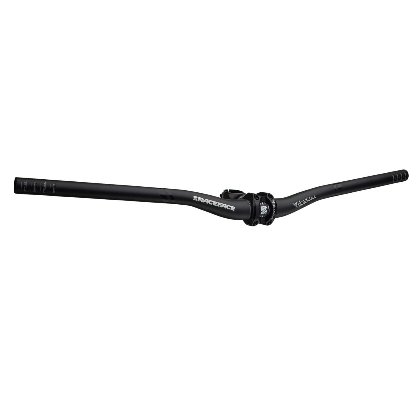 Race Face Turbine 31.8 mm mountain bike handlebar installed on a stem, side view