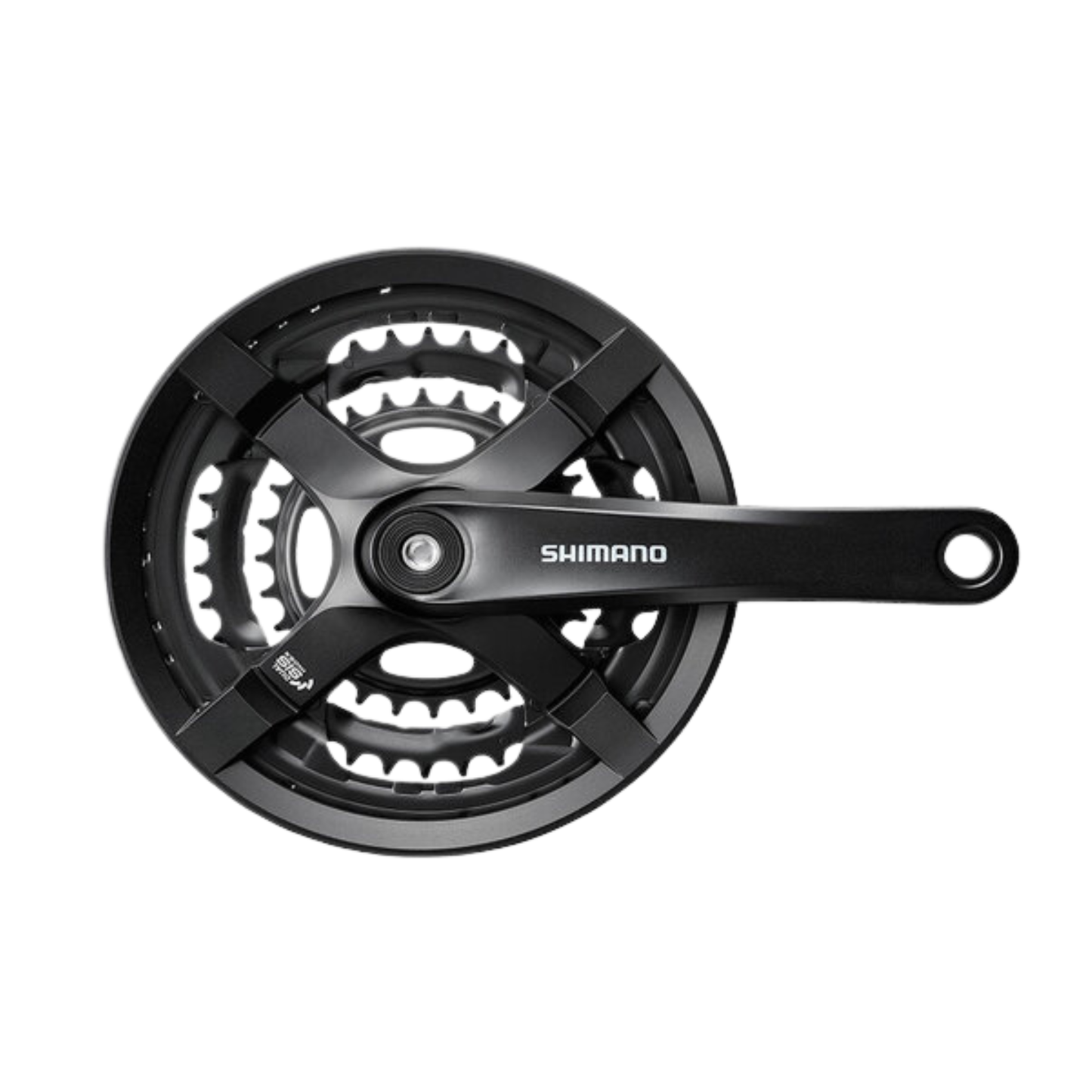 Close-up of Shimano FC-TY501 triple crankset 48-38-28T