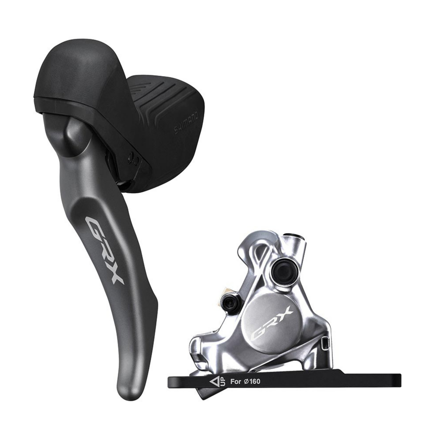 Close-up of Shimano GRX RX820 left lever with dropper remote integration