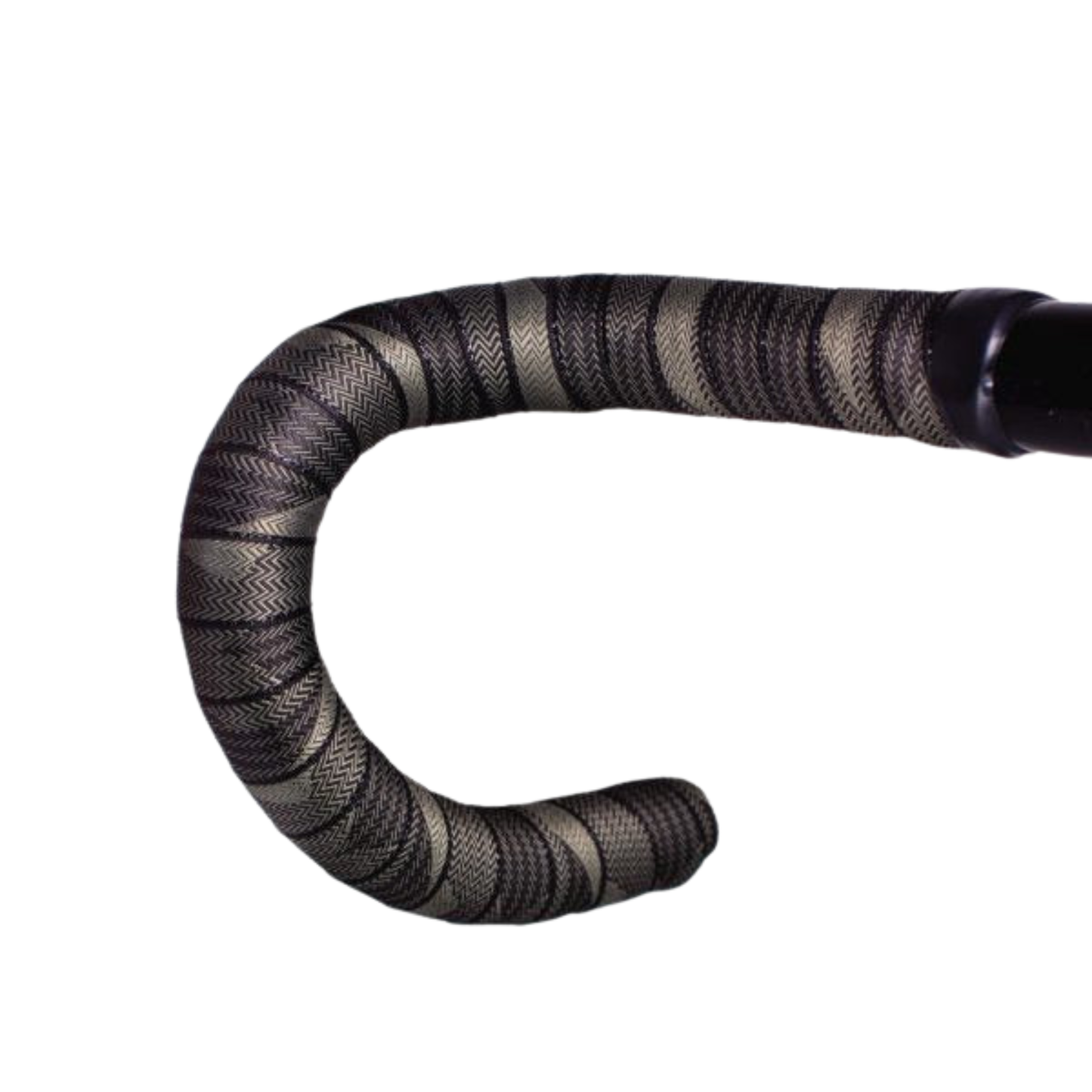 Sim Works BTP woven bar tape in chima black/gold pattern, wrapped on handle bar.