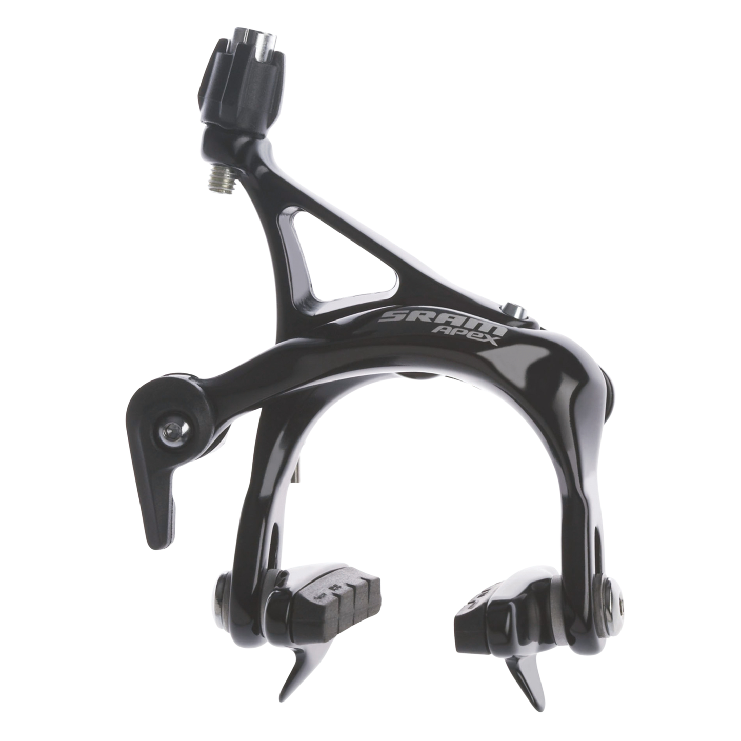 Close-up of SRAM Apex dual-pivot brake caliper with SwissStop pads