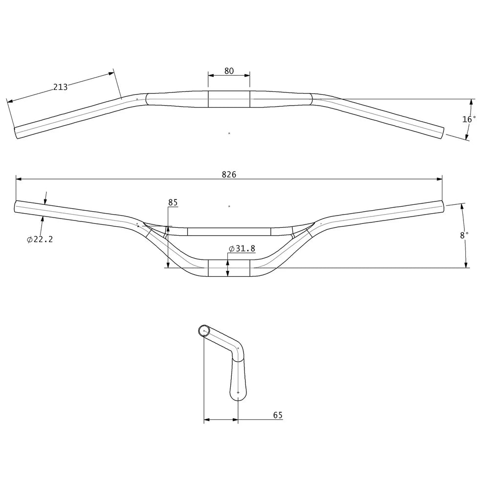Teravail Moonstone carbon handlebar 85mm rise geometries plan