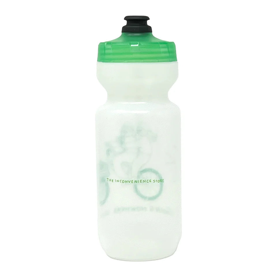 The Inconvenience Store Megumi Yamazaki Purist 22 oz cycling water bottle in Tic Tac Mint, made by Specialized with original artist graphics and a playful finish.