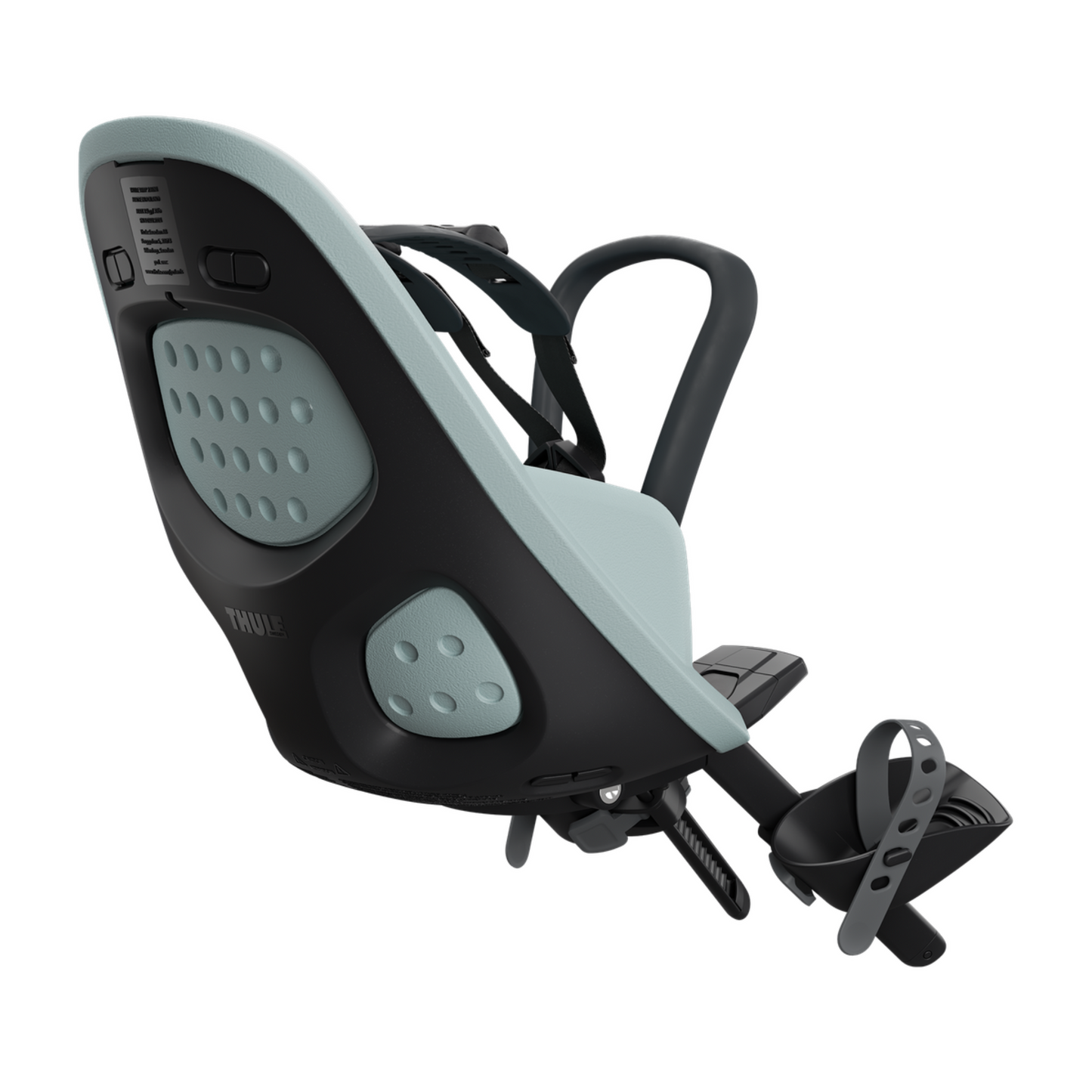 Thule Yepp 2 Mini front child bike seat in Alaska Blue angle view from back