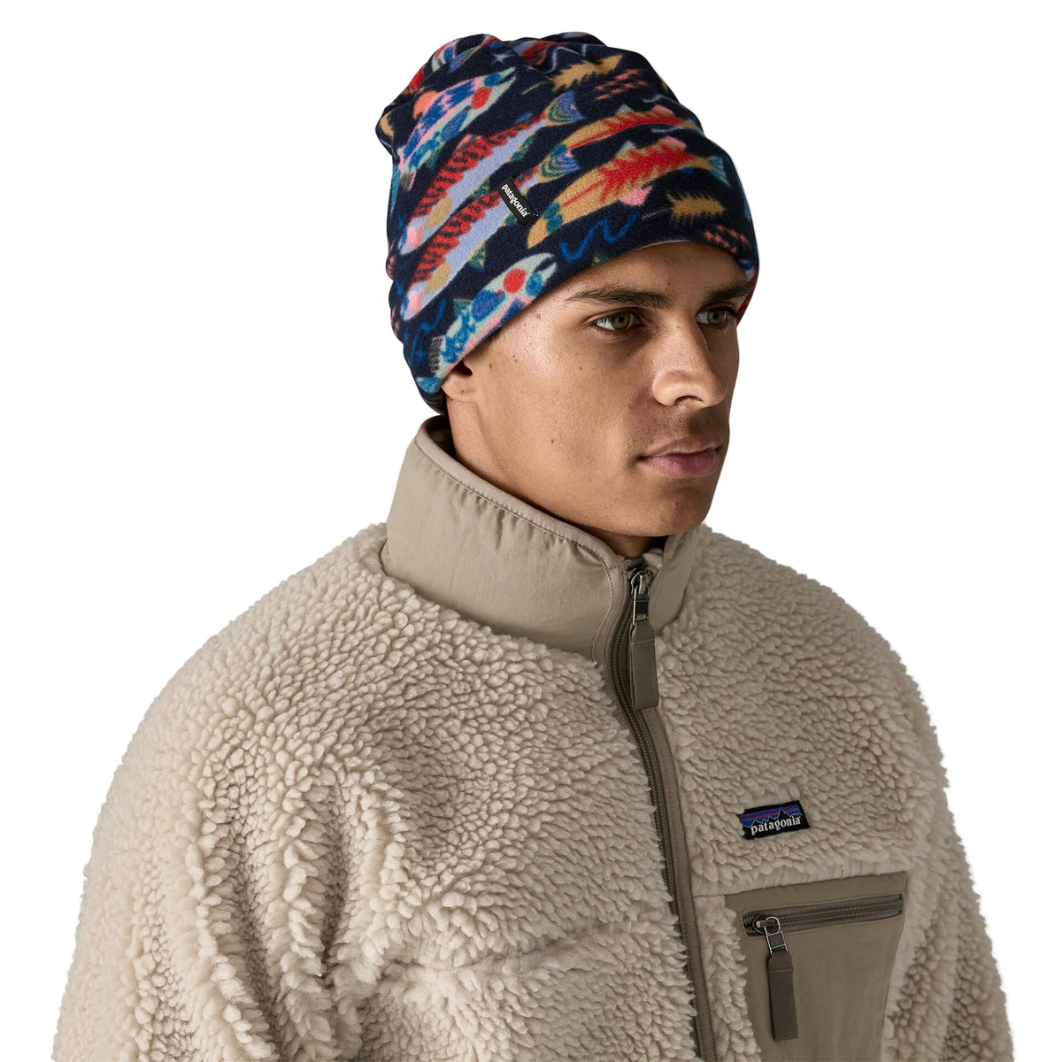 Patagonia Micro D Fleece Beanie made from 100% recycled polyester microfleece with an adjustable fold-up cuff and soft, anti-pilling finish.