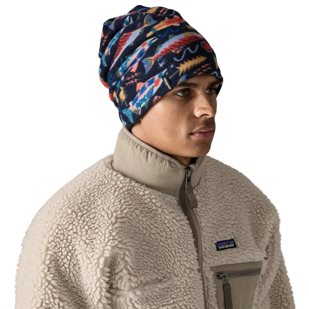 Patagonia Micro D Fleece Beanie made from 100% recycled polyester microfleece with an adjustable fold-up cuff and soft, anti-pilling finish.