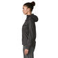 Patagonia Women's Houdini in Black w/Black lightweight windbreaker jacket made from recycled nylon ripstop with adjustable hood, zippered chest pocket and reflective P-6 logo.