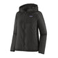 Patagonia Women's Houdini in Black w/Black lightweight windbreaker jacket made from recycled nylon ripstop with adjustable hood, zippered chest pocket and reflective P-6 logo.