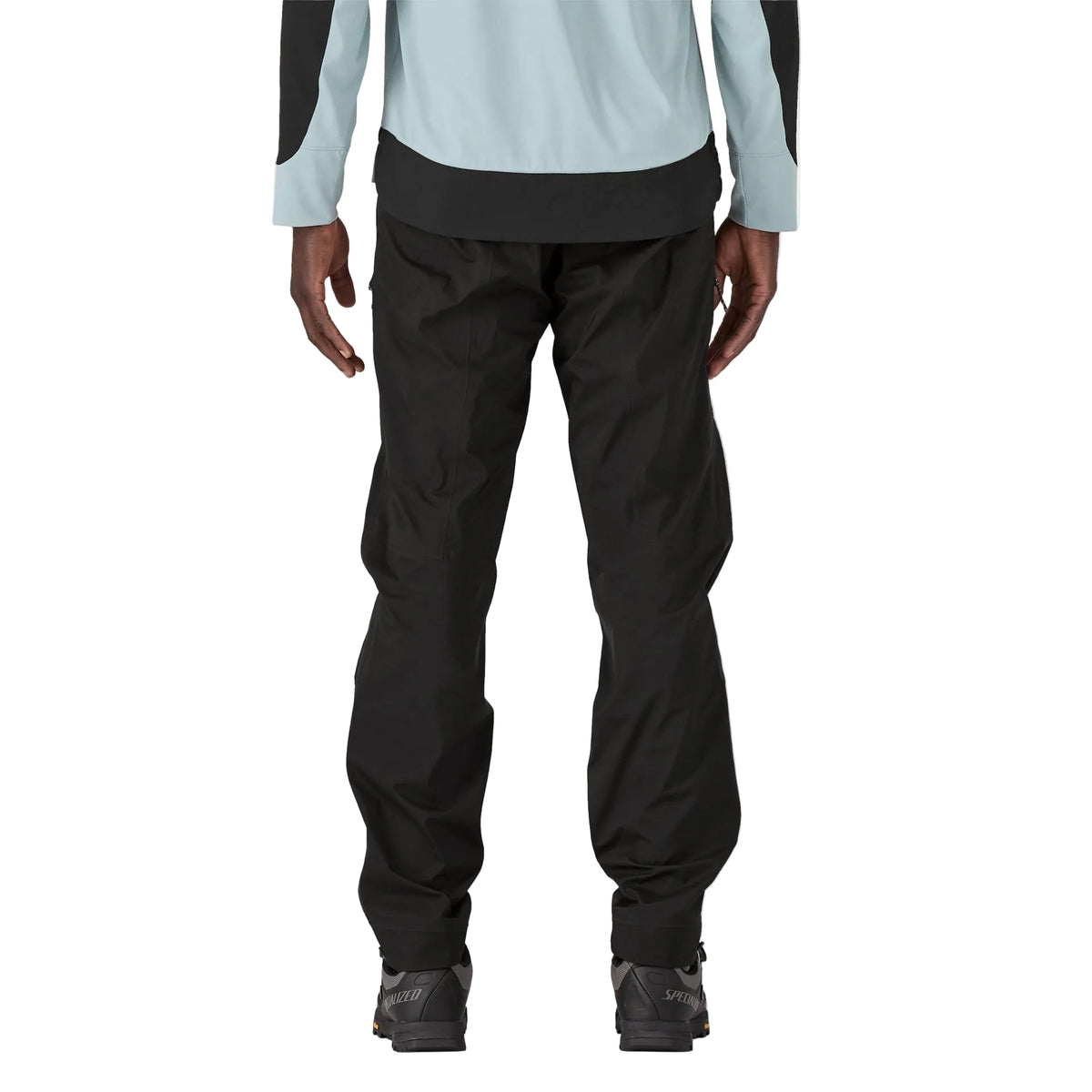 Patagonia Men's Dirt Roamer Storm waterproof mountain bike pants with reinforced knees, adjustable OppoSet® waistband, zippered thigh pockets and leg openings.