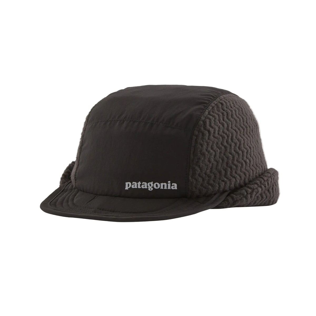Patagonia Winter Duckbill Cap with recycled polyester ripstop crown, flip-down fleece earflaps, adjustable rear closure and crushable brim.