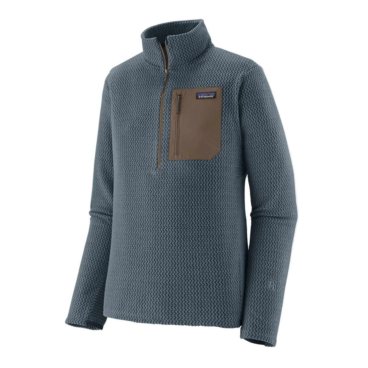 Patagonia Men's R1 Air Fleece Zip-Neck technical pullover with quarter-length zipper, zigzag-knit recycled polyester fleece and zippered left-chest pocket.