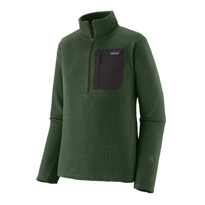 Patagonia Men's R1 Air Fleece Zip-Neck technical pullover with quarter-length zipper, zigzag-knit recycled polyester fleece and zippered left-chest pocket.
