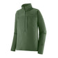 Patagonia Men's R1 Ultralight 1/2-Zip Pullover Canopy Green featuring lightweight recycled polyester double-knit fabric, deep front zipper and vertical chest pockets.
