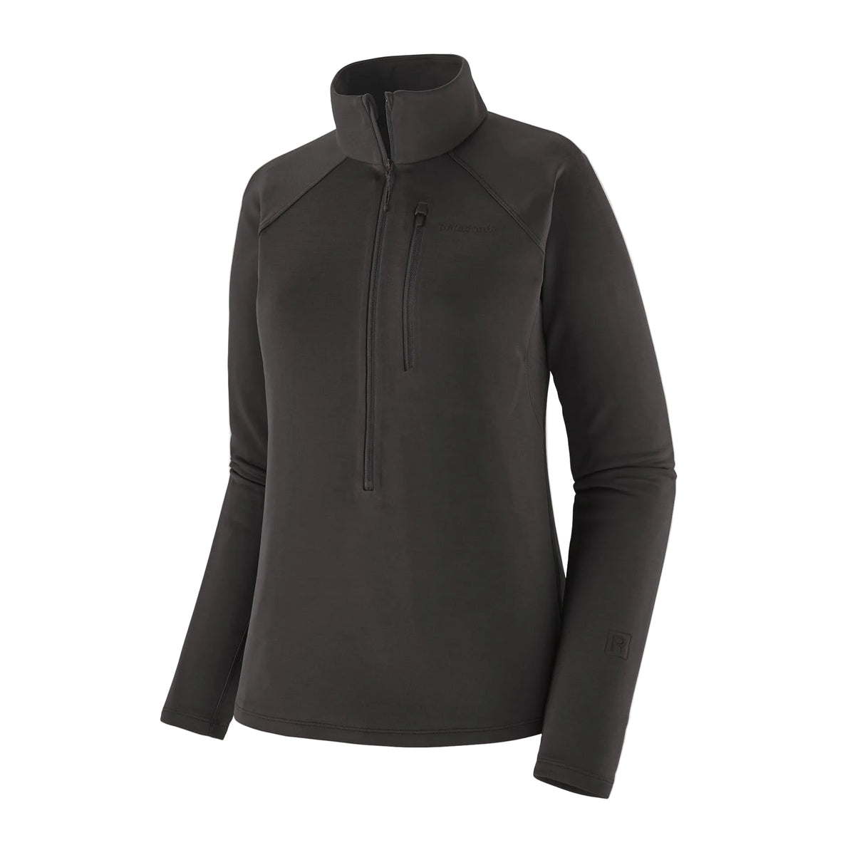 Patagonia Women's R1 Ultralight 1/2-Zip Pullover featuring lightweight recycled polyester double-knit fabric, deep front zipper and vertical zippered chest pocket.
