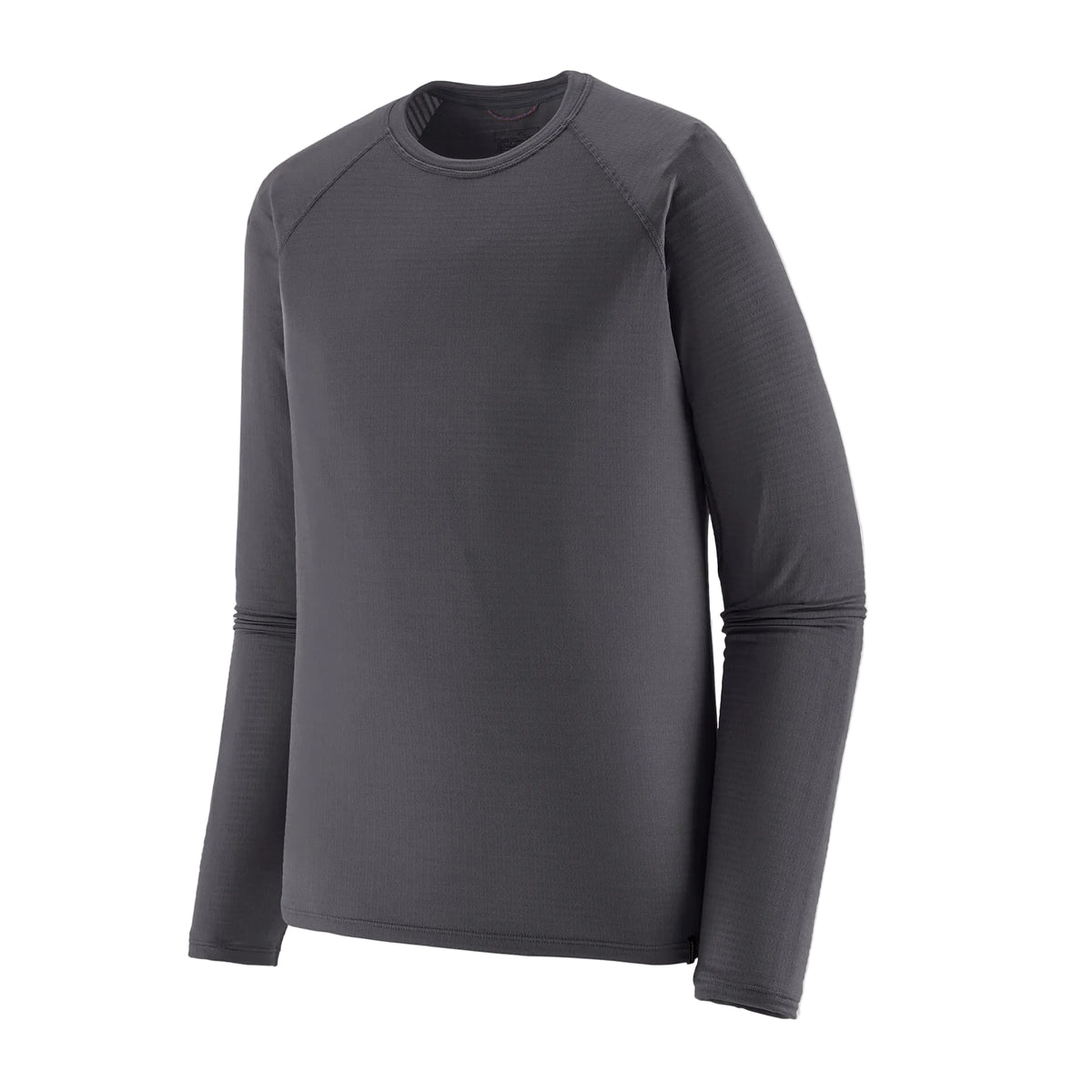Patagonia Men's Capilene Thermal Weight Crewneck Smoulder Blue long-sleeve baselayer featuring Polartec® Power Grid® recycled polyester fabric, raglan sleeves and thumb loops.