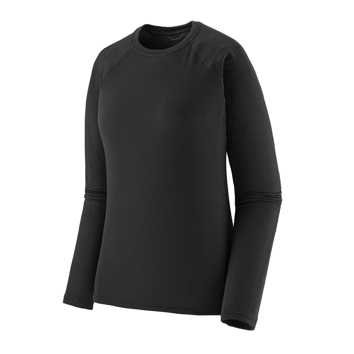 Patagonia Women's Capilene Thermal Weight Crewneck Black featuring Polartec® Power Grid® fleece, raglan sleeves and thumb loops.