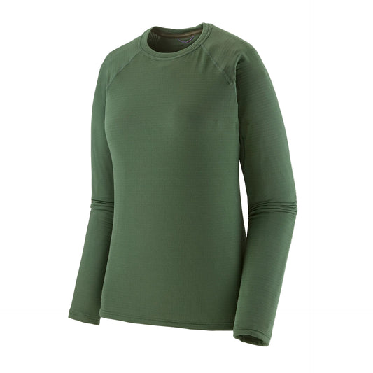 Patagonia Women's Capilene Thermal Weight Crewneck in Canopy Green, featuring Polartec® Power Grid® fleece, raglan sleeves and thumb loops.