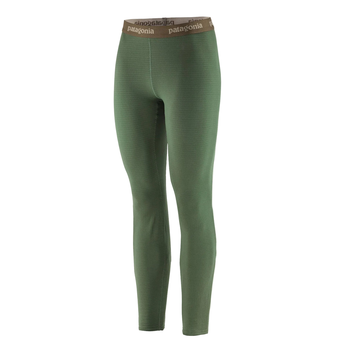Patagonia Women's Capilene Thermal Weight Bottoms Canopy Green featuring Polartec® Power Grid® recycled polyester fabric and fitted, full-length construction.