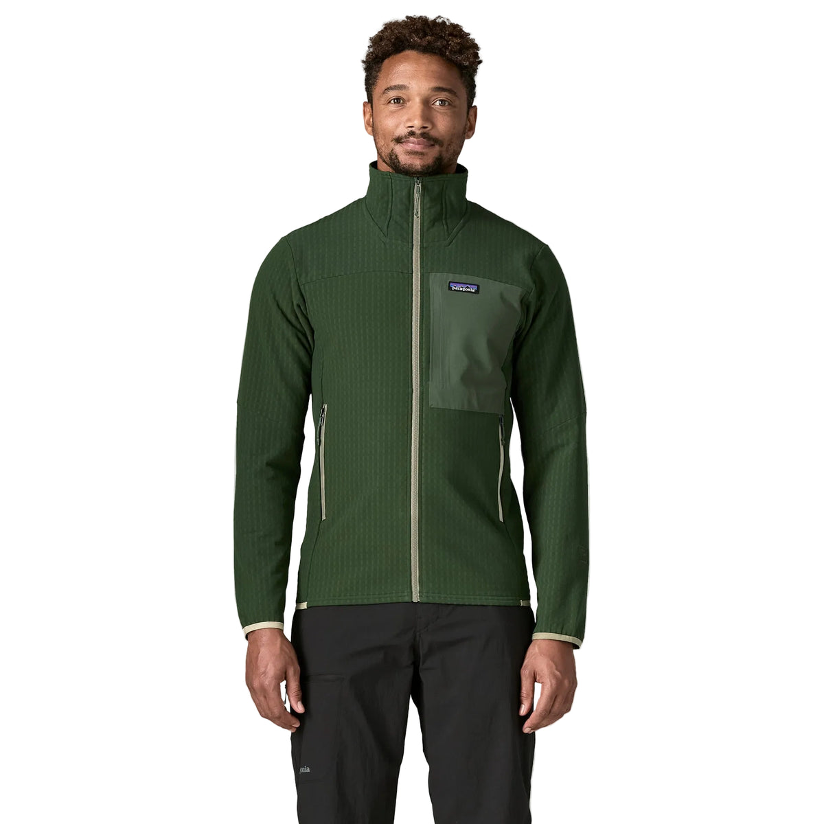 Patagonia Men's R2 TechFace Jacket featuring high-loft stretch fleece, full-length zipper, chest pocket and two zippered handwarmer pockets.