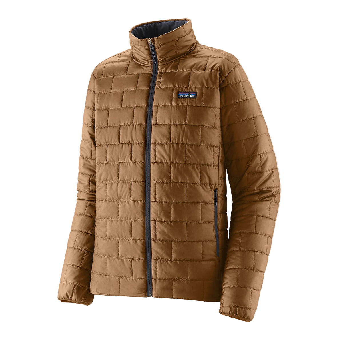 Patagonia Men's Nano Puff Jacket Deer Brown featuring recycled polyester ripstop fabric, signature brick quilting, full-length zipper and insulated construction.