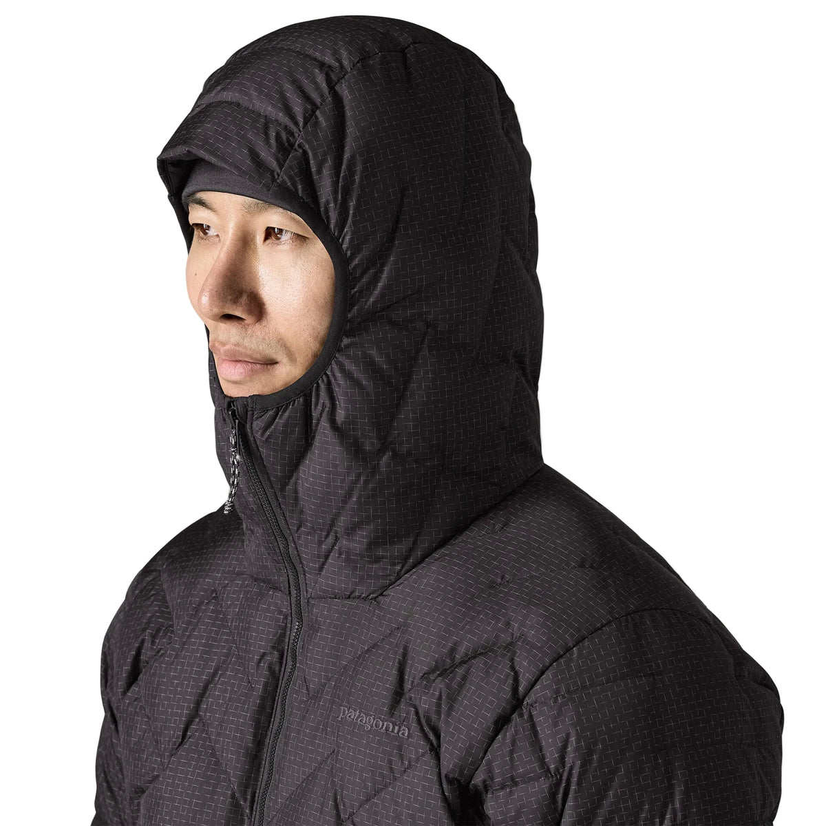 Patagonia Men's Durable Down Hoody featuring abrasion-resistant ripstop fabric, insulated adjustable hood, full-length zipper and quilted down construction.