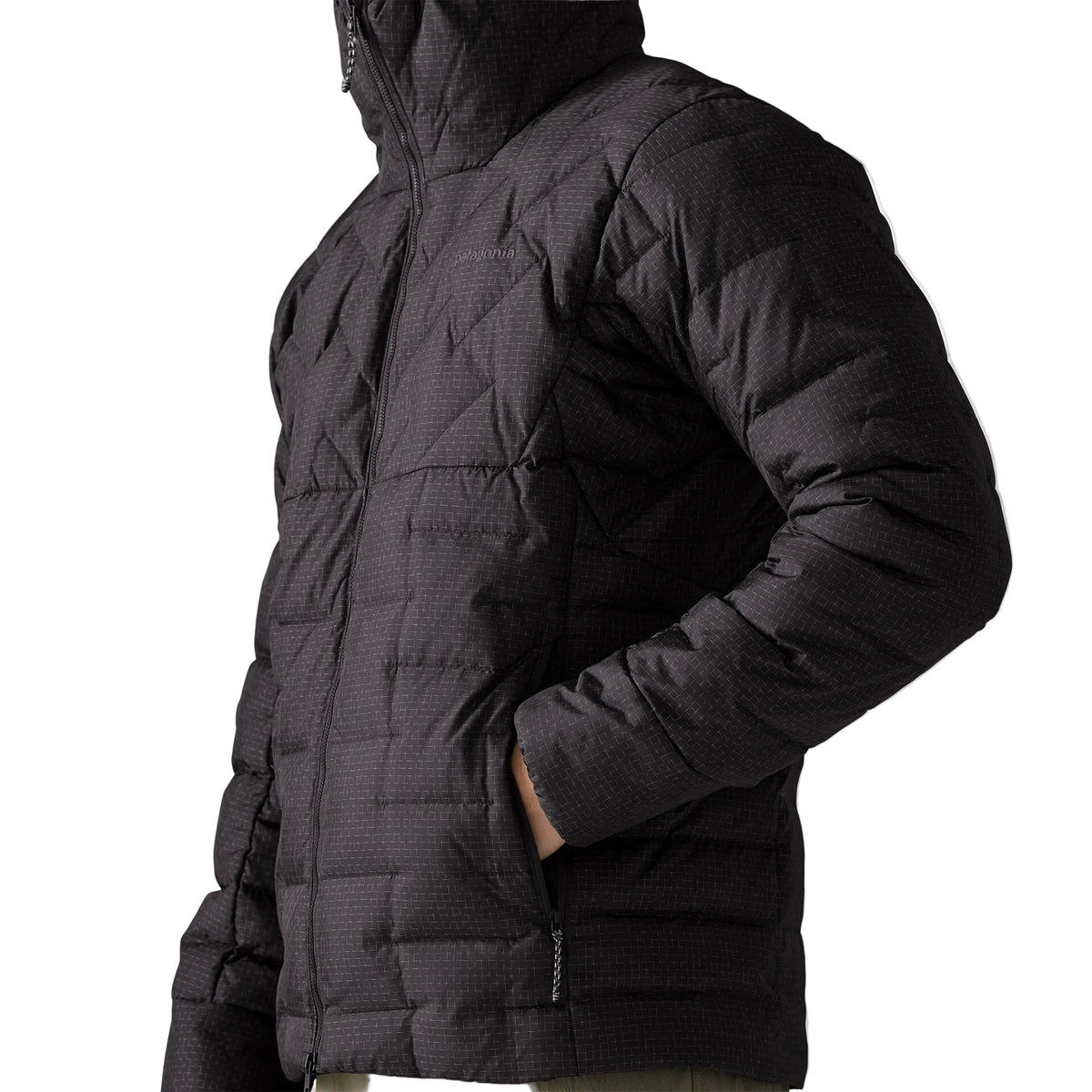 Patagonia Men's Durable Down Hoody featuring abrasion-resistant ripstop fabric, insulated adjustable hood, full-length zipper and quilted down construction.