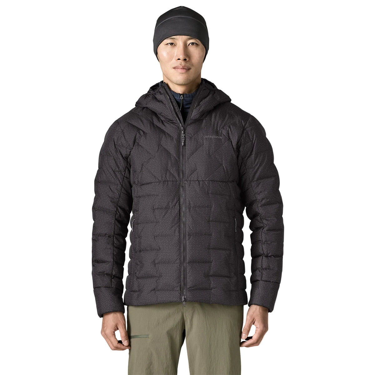 Patagonia Men's Durable Down Hoody featuring abrasion-resistant ripstop fabric, insulated adjustable hood, full-length zipper and quilted down construction.